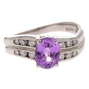 Ring Pt850 Purple Sapphire Diamond Silver #49 Jewelry 135359